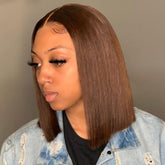 Warm Look Dark Brown Straight Bob Lace Frontal Wig